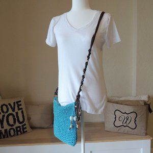 Aqua macrame cross body purse